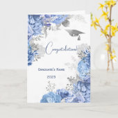 Elegante blauwe bloem gepersonaliseerd Afstuderen Kaart (Gele Bloem)