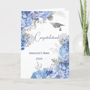 Elegante blauwe bloem gepersonaliseerd Afstuderen Kaart