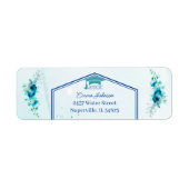 Elegante blauwe bloem gepersonaliseerd retouradres etiket (Voorkant)