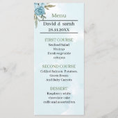 Elegante blauwe bloem gepersonaliseerde bruiloft d menu (Voorkant)