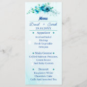 Elegante blauwe bloem gepersonaliseerde bruiloft d menu (Voorkant)