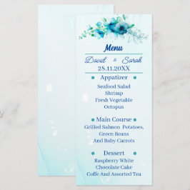 Elegante blauwe bloem gepersonaliseerde bruiloft d menu