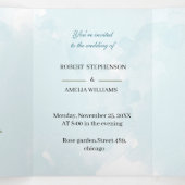 Elegante blauwe bloem gepersonaliseerde bruiloft drieluik uitnodiging (Binnenkant midden)