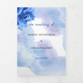 Elegante blauwe bloem gepersonaliseerde bruiloft drieluik uitnodiging (Cover)