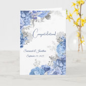 Elegante blauwe bloem gepersonaliseerde bruiloft kaart (Gele Bloem)