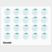 Elegante blauwe bloem gepersonaliseerde bruiloft ronde sticker (Vel)