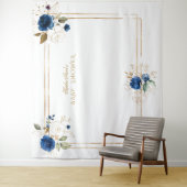 Elegante blauwe bloem gouden jongens baby shower d wandkleed (In situ)