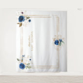 Elegante blauwe bloem gouden jongens baby shower d wandkleed (Voorkant)