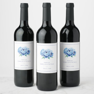Elegante Blauwe Bloem Illustratie Wijn Etiket