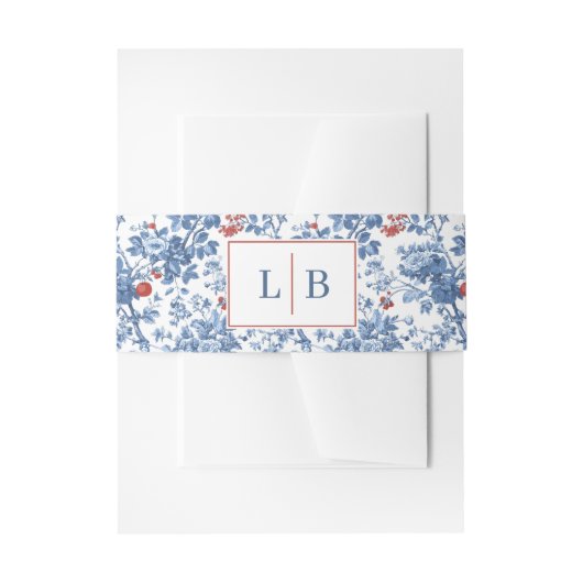Elegante Blauwe Bloem Initialen Uitnodigingen Wikkel (Voorkant Voorbeeld)
