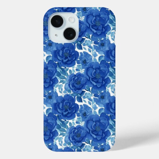 Elegante Blauwe Bloem iPhone Hoes (Achterkant)
