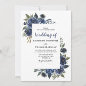 Elegante Blauwe Bloem Kader Bruiloft Kaart (Voorkant)
