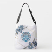 Elegante Blauwe Bloem Kader Crossbody Tas (Achterkant)