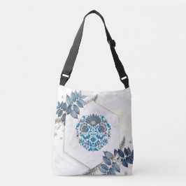 Elegante Blauwe Bloem Kader Crossbody Tas