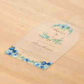 Elegante blauwe bloem kruis doop uitnodiging (Laagn)