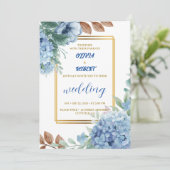 Elegante blauwe bloem met gouden lijst kaart (Staand voorkant)