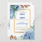 Elegante blauwe bloem met gouden lijst kaart (Voorkant / Achterkant)