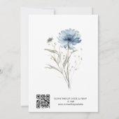 Elegante Blauwe Bloem Moderne QR Code Huwelijk Kaart (Achterkant)