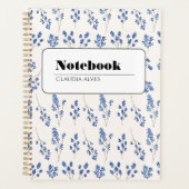 Elegante blauwe bloem notebook planner (Voorkant)