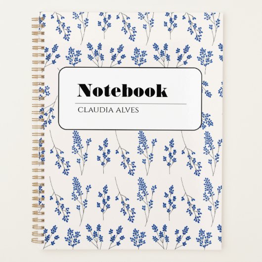 Elegante blauwe bloem notebook planner (Voorkant)