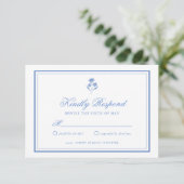 Elegante Blauwe Bloem RSVP Kaart (Staand voorkant)