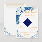 Elegante Blauwe Bloem RSVP Kaart (Voorkant / Achterkant)