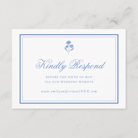 Elegante Blauwe Bloem RSVP Kaart (Voorkant)