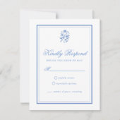Elegante Blauwe Bloem RSVP Kaart (Voorkant)