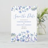 Elegante Blauwe Bloem Save The Date (Staand voorkant)