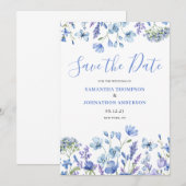 Elegante Blauwe Bloem Save The Date (Voorkant / Achterkant)