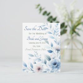 Elegante Blauwe Bloem Save the Date Briefkaart