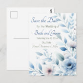 Elegante Blauwe Bloem Save the Date Briefkaart (Voorkant / Achterkant)