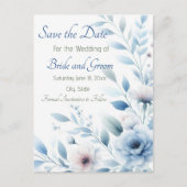 Elegante Blauwe Bloem Save the Date Briefkaart (Voorkant)