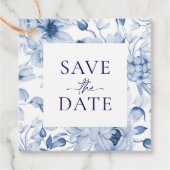 Elegante Blauwe Bloem Save the Date Label (Voorkant)