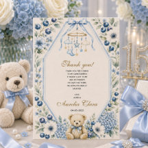 Elegante blauwe bloem teddybeer verjaardagsfeest