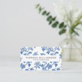 Elegante Blauwe Bloem Toile QR Code Visitekaartje (Staand voorkant)