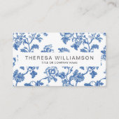 Elegante Blauwe Bloem Toile QR Code Visitekaartje (Voorkant)