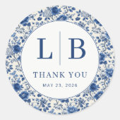 Elegante Blauwe Bloem Toile Ronde Sticker (Voorkant)