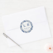 Elegante Blauwe Bloem Toile Ronde Sticker (Envelop)