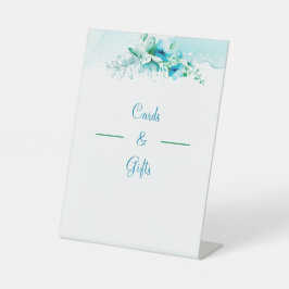 Elegante Blauwe Bloem Trouwkaarten en Geschenken Reclamebord Met Voetstuk