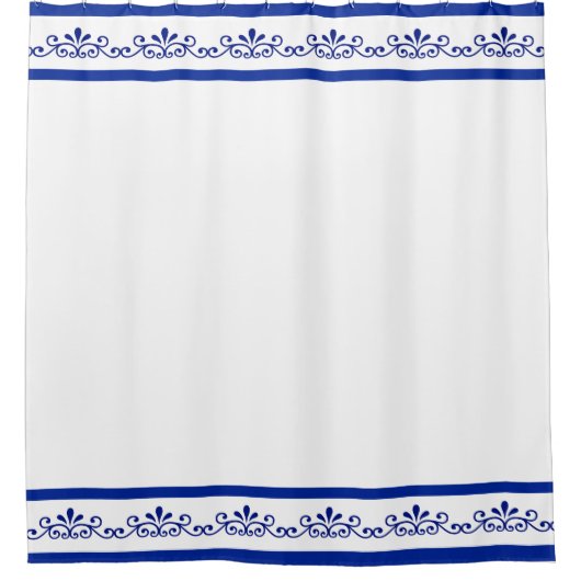 Elegante Blauwe Bloem Vector op Wit Douchegordijn (Voorkant)