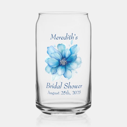 Elegante Blauwe Bloemachtige Bruidsdouche Blikvorm Glas (Voorkant)