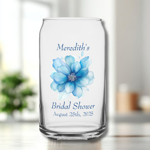 Elegante Blauwe Bloemachtige Bruidsdouche Blikvorm Glas