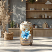 Elegante Blauwe Bloemachtige Bruidsdouche Blikvorm Glas