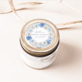Elegante blauwe bloemachtige bruidsdouche ronde sticker
