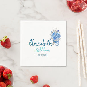 Elegante Blauwe Bloemachtige Bruidsdouche Uitnodig Servet