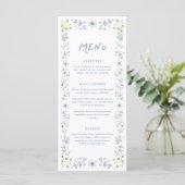 Elegante Blauwe Bloemachtige Bruiloftsborrel Menu (Staand voorkant)