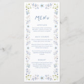 Elegante Blauwe Bloemachtige Bruiloftsborrel Menu (Voorkant)