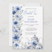 Elegante Blauwe Bloemachtige Bruiloftsthee | Kaart (Voorkant)