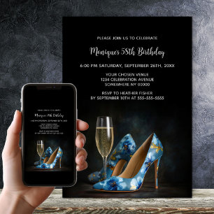 Elegante blauwe bloemachtige naaldhak schoenen ver kaart